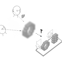 Schematic diagram of a study showing inspection of an object by echolocation or vision, then discrimination by touch.