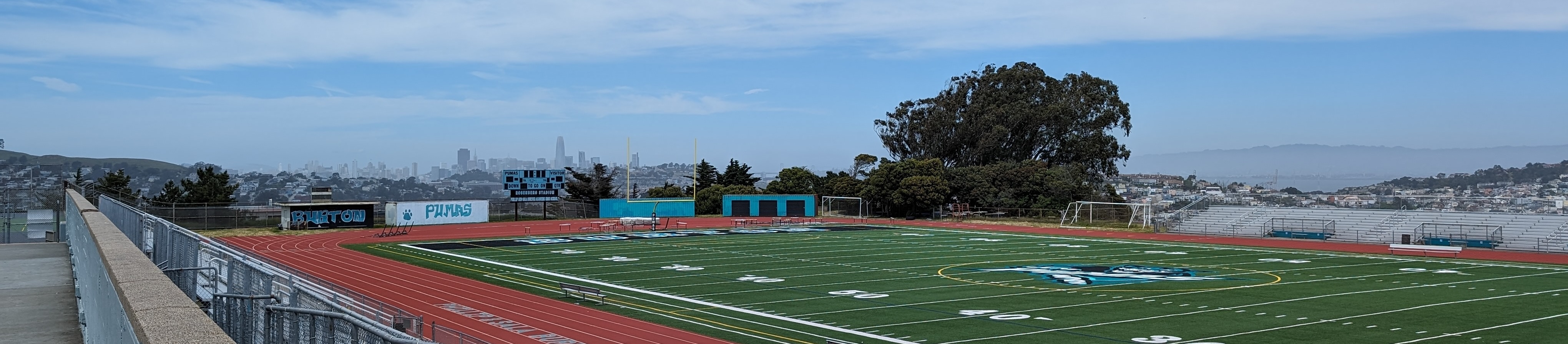 View of the San Francisco skyline from the Burton High School football field