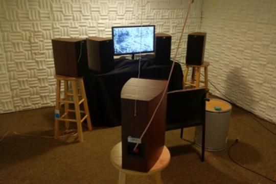 Picture of a sound treated room with speaker array
