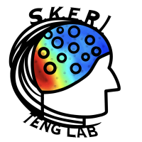 Stylized lab logo of head in profile wearing electrode cap, with text "SKERI" above and "Teng Lab" below