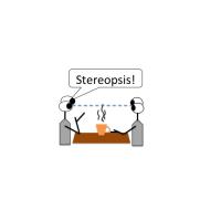 One person looking directly at another person and picking up a cup by the handle, illustrating peripheral stereopsis
