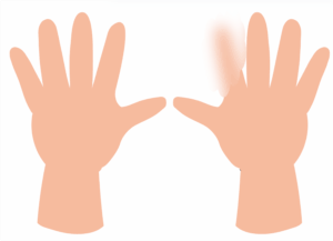 both hands outstretched with the right index finger blurred to suggest the human blind spot