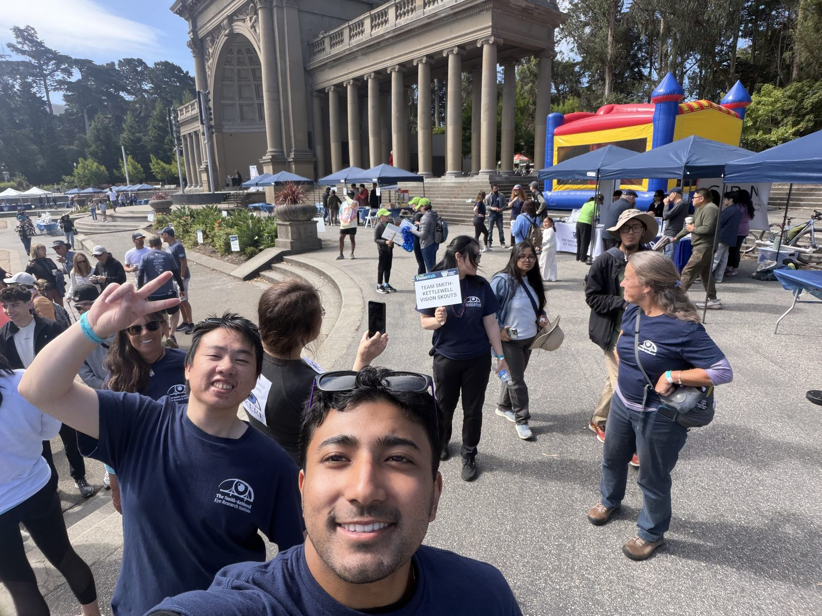 Members of Team Smith-Kettlewell Vision SKouts gathered in front of the Spreckels Temple of Music at the 2026 Bay Area VisionWalk in Golden Gate Park.